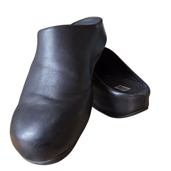FitFlop SHUV Black Leather Clogs 10 Comfort Work Slip-On Mules - Picture 2 of 15